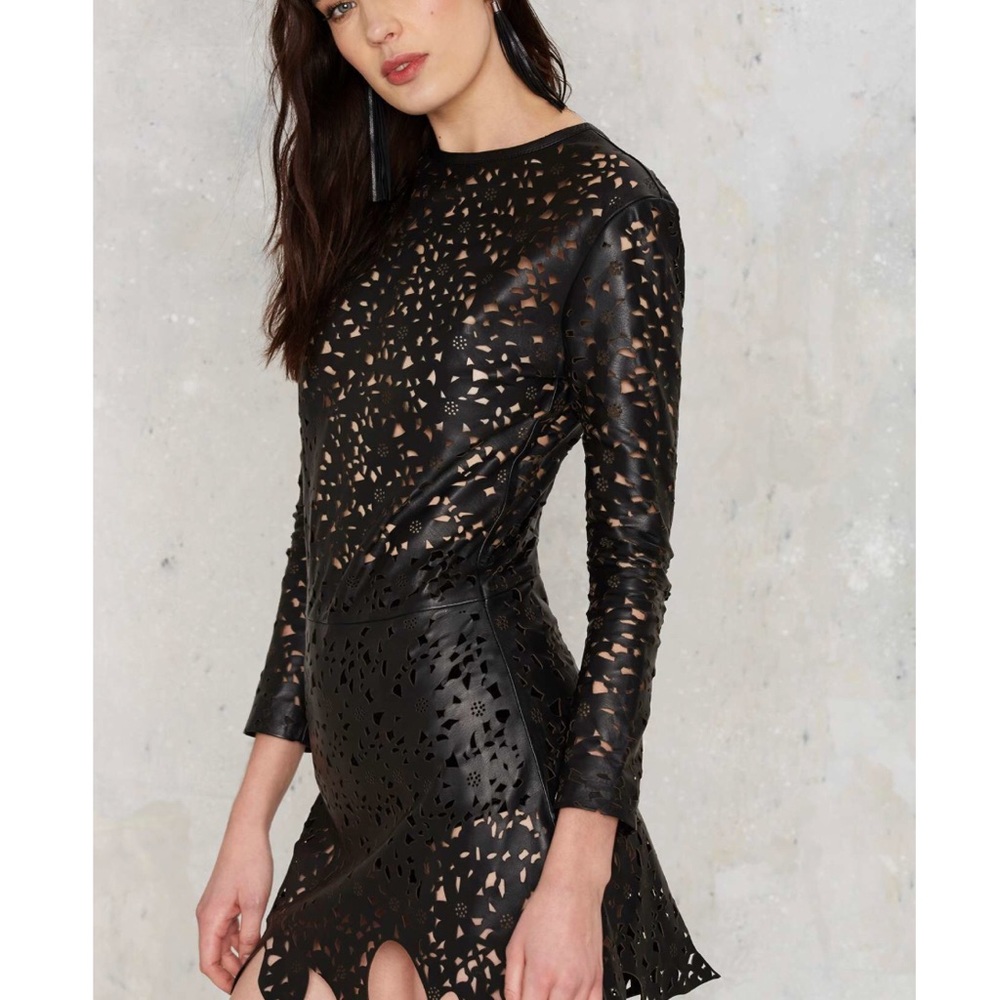 Friend of Mine Black Leather Dress Free People Sz4